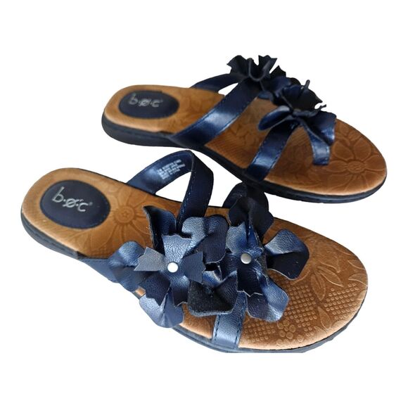BOC BORN Women’s Size 7 M Navy Blue Slip On Sandals Thongs Flowers Comfort - Picture 4 of 9